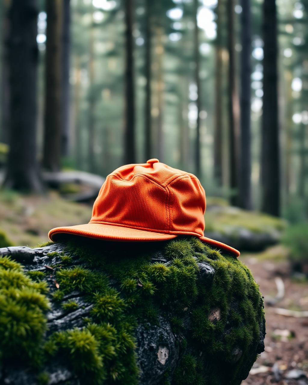 Rust trail cap resting on a mossy log